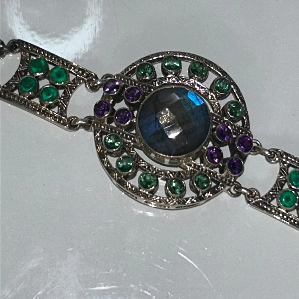 NWOT Genuine Sterling Silver Multi Gemstone Bracelet By Designer Nicky Butler